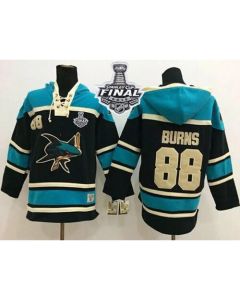 Sharks #88 Brent Burns Black Sawyer Hooded Sweatshirt 2016 Stanley Cup Final Patch Stitched NHL Jersey
