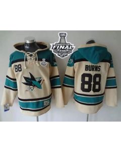 Sharks #88 Brent Burns Cream Sawyer Hooded Sweatshirt 2016 Stanley Cup Final Patch Stitched NHL Jersey