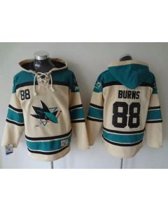 Sharks #88 Brent Burns Cream Sawyer Hooded Sweatshirt Stitched NHL Jersey