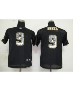 Sideline Black United Saints #9 Drew Brees Black Stitched Youth NFL Jersey