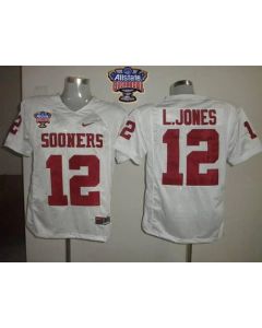 Sooners #12 Landy Jones White 2014 Sugar Bowl Patch Stitched NCAA Jersey