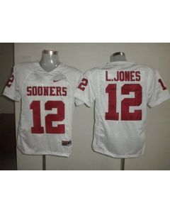 Sooners #12 Landy Jones White Stitched NCAA Jersey