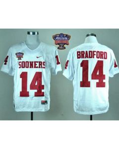 Sooners #14 Sam Bradford White 2014 Sugar Bowl Patch Stitched NCAA Jersey
