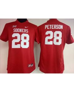 Sooners #28 Adrian Peterson Red Women's Stitched NCAA Jersey