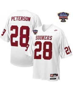 Sooners #28 Adrian Peterson White 2014 Sugar Bowl Patch Stitched NCAA Jersey
