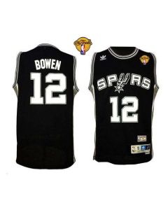 Spurs #12 Bruce Bowen Black Throwback Finals Patch Stitched NBA Jersey
