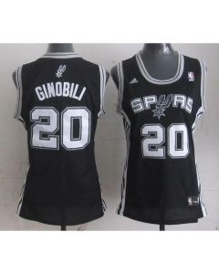 Spurs #20 Manu Ginobili Black Women's Road Stitched NBA Jersey