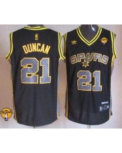 Spurs #21 Tim Duncan Black Electricity Fashion Finals Patch Stitched NBA Jersey
