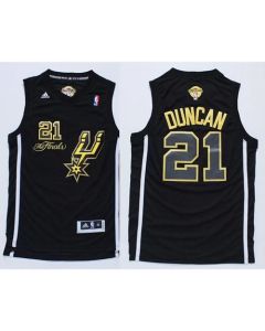Spurs #21 Tim Duncan Black(Gold No.) Champions Stitched NBA Jersey