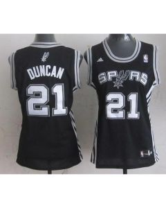 Spurs #21 Tim Duncan Black Women's Road Stitched NBA Jersey