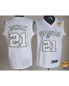 Spurs #21 Tim Duncan White Winter On-Court Finals Patch Stitched NBA Jersey