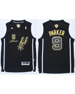 Spurs #9 Tony Parker Black(Gold No.) Champions Stitched NBA Jersey