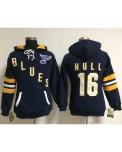 St. Louis Blues #16 Brett Hull Navy Blue Women's Old Time Heidi NHL Hoodie