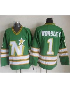 Stars #1 Gump Worsley Green CCM Throwback Stitched NHL Jersey