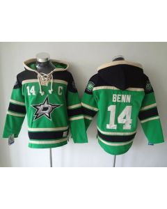 Stars #14 Jamie Benn Green Sawyer Hooded Sweatshirt Stitched NHL Jersey
