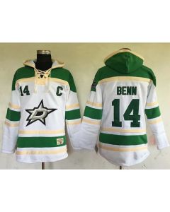 Stars #14 Jamie Benn White Sawyer Hooded Sweatshirt Stitched NHL Jersey
