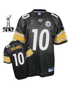 Steelers #10 Santonio Holmes Black Super Bowl XLV Stitched Youth NFL Jersey