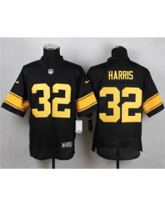 Steelers #32 Franco Harris Black(Gold No.) Men's Stitched NFL Elite Jersey