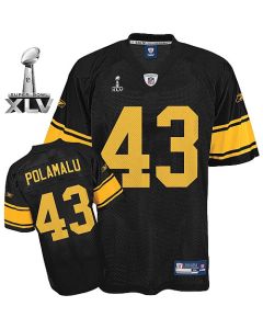 Steelers #43 Troy Polamalu Black With Yellow Number Super Bowl XLV Stitched Youth NFL Jersey
