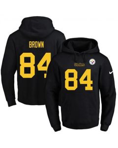 Steelers #84 Antonio Brown Black(Gold No.) Name & Number Pullover NFL Hoodie