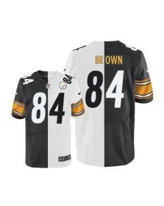 Steelers #84 Antonio Brown White/Black Men's Stitched NFL Elite Split Jersey