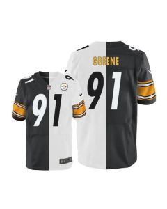 Steelers #91 Kevin Greene White/Black Men's Stitched NFL Elite Split Jersey