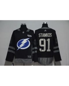 Tampa Bay Lightning #91 Steven Stamkos Black Men's 1917-2017 100th Anniversary Stitched NHL Jersey
