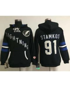 Tampa Bay Lightning #91 Steven Stamkos Black Women's Old Time Heidi NHL Hoodie