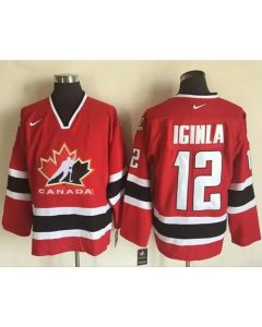 Team CA. #12 Jarome Iginla Red/Black 2002 Olympic Throwback Stitched NHL Jersey
