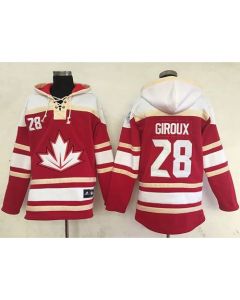 Team CA. #28 Claude Giroux Red Sawyer Hooded Sweatshirt 2016 World Cup Stitched NHL Jersey