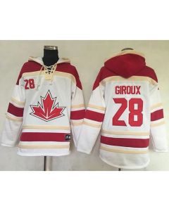 Team CA. #28 Claude Giroux White Sawyer Hooded Sweatshirt 2016 World Cup Stitched NHL Jersey