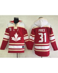 Team CA. #31 Carey Price Red Sawyer Hooded Sweatshirt 2016 World Cup Stitched NHL Jersey