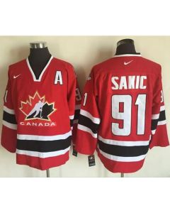 Team CA. #91 Joe Sakic Red/Black 2002 Olympic Throwback Stitched NHL Jersey