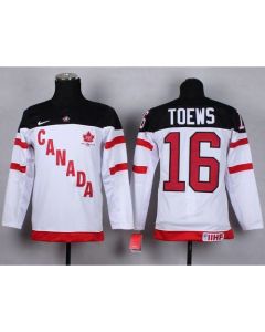 Team Canada #16 Jonathan Toews White 100th Anniversary Stitched Youth NHL Jersey