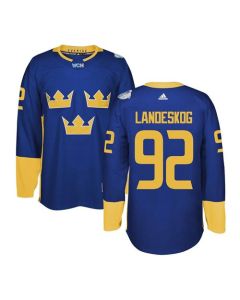 Team Sweden #92 Gabriel Landeskog Blue 2016 World Cup Stitched NHL Jersey