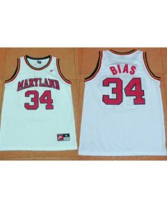 Terrapins #34 Len Bias White Basketball Stitched NCAA Jersey