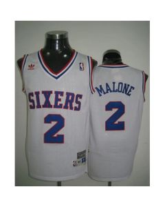 Throwback 76ers #2 Malone White Stitched NBA Jersey
