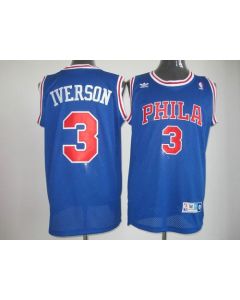 Throwback 76ers #3 Allen Iverson Stitched Blue NBA Jersey