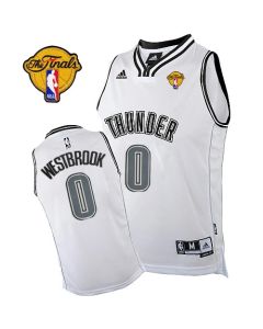 Thunder #0 Russell Westbrook White on White With Finals Patch Stitched NBA Jersey