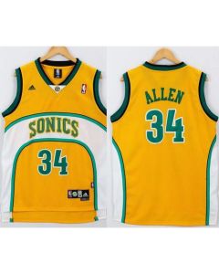 Thunder #34 Ray Allen Yellow/White SuperSonics Throwback Stitched NBA Jersey