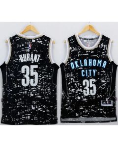 Thunder #35 Kevin Durant Black City Light Stitched NBA Jersey