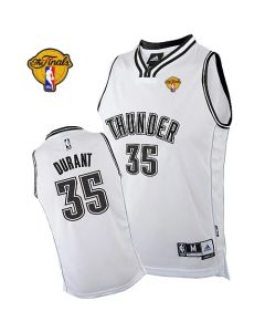 Thunder #35 Kevin Durant White on White With Finals Patch Stitched NBA Jersey