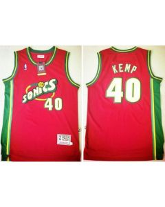 Thunder #40 Shawn Kemp Red SuperSonics Throwback Stitched NBA Jersey