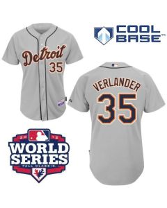 Tigers #35 Justin Verlander Grey Cool Base w/2012 World Series Patch Stitched MLB Jersey
