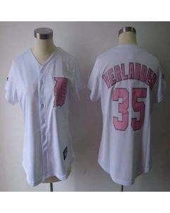 Tigers #35 Justin Verlander White Pink Number Women's Fashion Stitched MLB Jersey