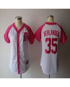 Tigers #35 Justin Verlander White/Pink Women's Splash Fashion Stitched MLB Jersey