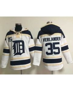 Tigers #35 Justin Verlander White Sawyer Hooded Sweatshirt MLB Hoodie