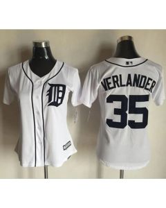 Tigers #35 Justin Verlander White Women's Fashion Stitched MLB Jersey