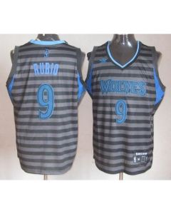 Timberwolves #9 Ricky Rubio Black/Grey Groove Stitched NBA Jersey