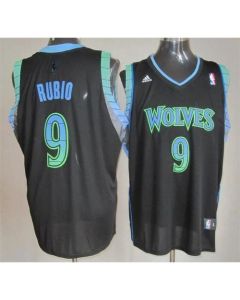Timberwolves #9 Ricky Rubio Black Vibe Stitched NBA Jersey